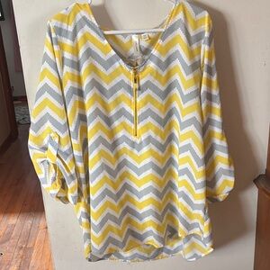 Tacera Yellow and Gray Chevron Blouse